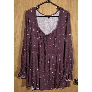 Torrid Women's 3X Purple Babydoll Top V- Dark Floral Romantic Coquette Fairy